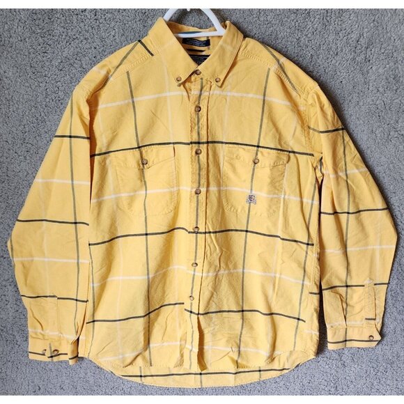 VTG Panhandle Slim Rough Stock Yellow Plaid Long Sleeve Button Down Shirt Size L - Picture 1 of 14
